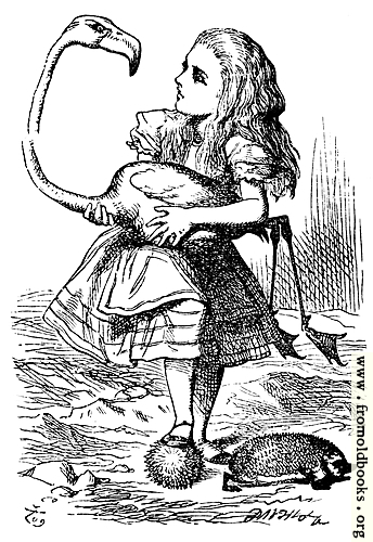 [Picture: Alice trying to play croquet with flamingo and hedgehog]