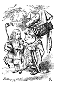 [Picture: Alice (with flamingo) chats with the Duchess]