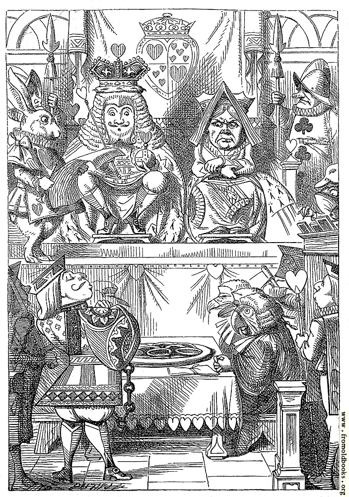 [Picture: Frontispiece: The King and Queen inspecting the tarts]