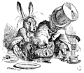 Mad Hatter and March Hare dunking the Dormouse
