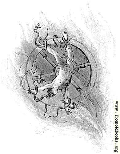 [Picture: King Ixion naked on the burning wheel]
