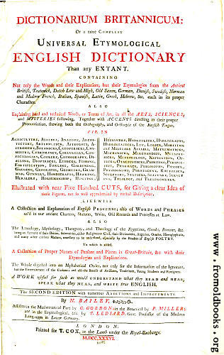 [Picture: Title Page: Bailey’s Universal Etymological Dictionary]