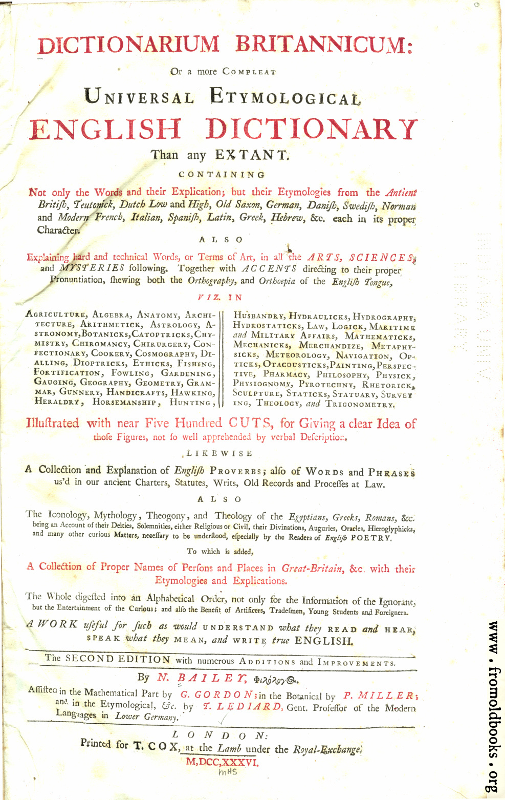 [Picture: Title Page: Bailey’s Universal Etymological Dictionary]