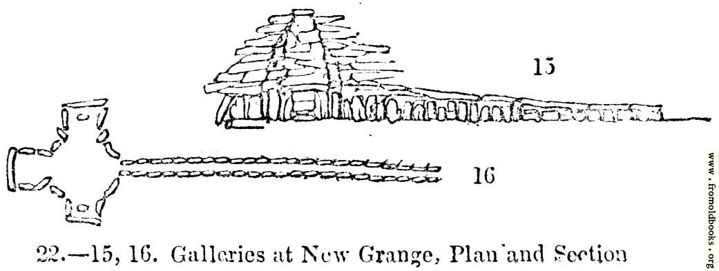 [Picture: 22.—Galleries at New Grange, Plan and Section]