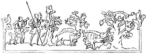 [Picture: 231.—Boar-Hunting.—(From Cotton MS.)]