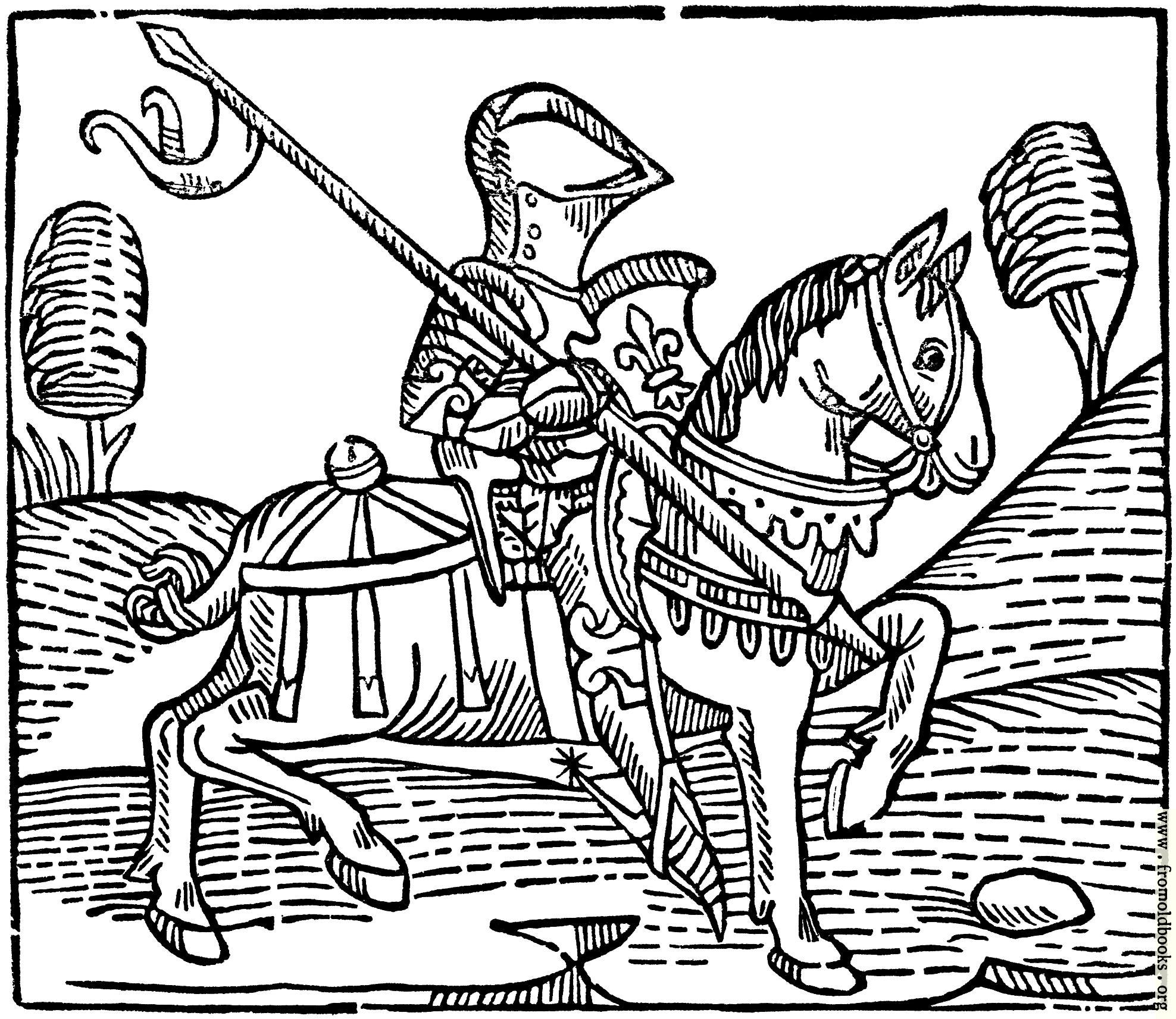 [Picture: 1373.—Wood-cut of a Knight.  (From Caxton’s ‘Game of the Chess’)]