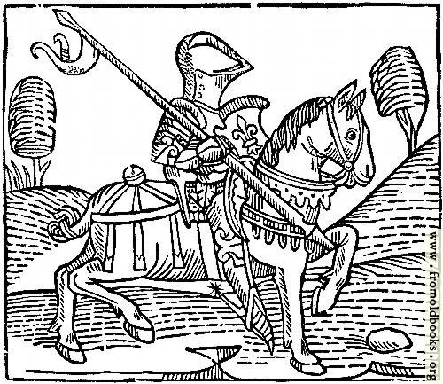 [Picture: 1373.—Wood-cut of a Knight.  (From Caxton’s ‘Game of the Chess’)]