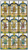 Painted Window. Two Saxon Earls of Mercia, And Seven Norman Earls of Chester.