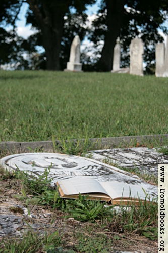 [Picture: Iron cross and open book on grave]