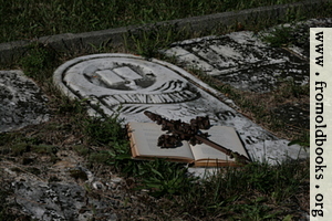 Open book with iron cross on grave