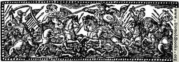 Chapter Heading Woodcut Featuring Soldiers on Horesback with Spears