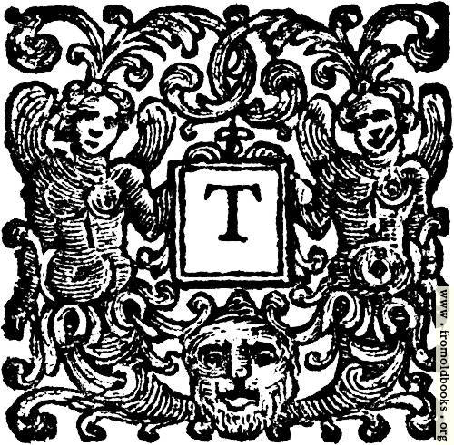 [Picture: Initial Letter T With Angels and Devil]