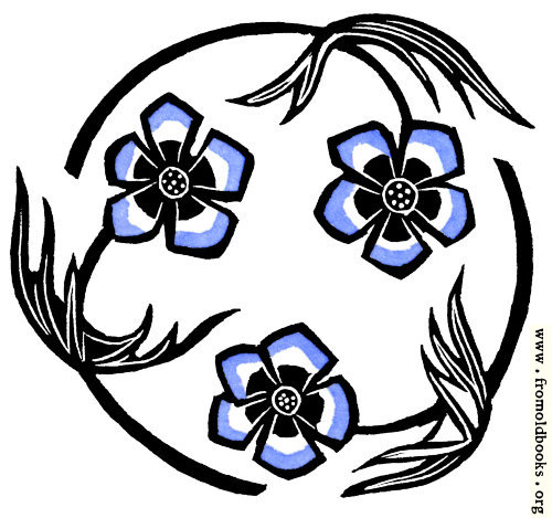 [Picture: Roundel with stylized blue flowers]
