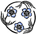 Roundel with stylized blue flowers