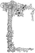 [Picture: Rustic floral border with trellis and grapevines]