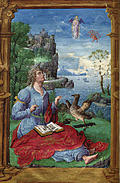 [Picture: Painted miniature: a writer, with a castle in the background]