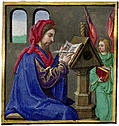 [Picture: Miniature painting of a scribe writing at a desk]