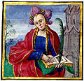 [Picture: Miniature painting of a woman reading a music book]