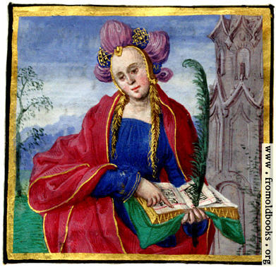 [Picture: Miniature painting of a woman reading a music book]