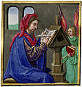 Miniature painting of a scribe writing at a desk