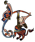 [Picture: Drollery (margin-creature), Jester Centaur]