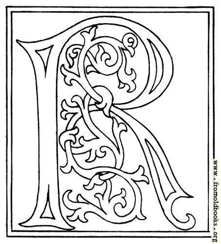 [Picture: clipart: initial letter R from late 15th century printed book]