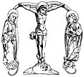 [Picture: Initial Letter M With Crucifixion Scene]