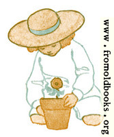 Girl with flower in flowerpot