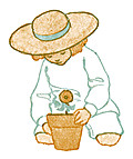 Girl with flower in flowerpot