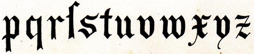 [Picture: Lower row of lower-case (miniscule) blackletter from XIV. Century  No. 1.]
