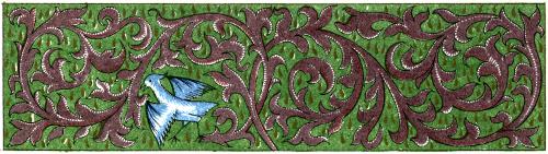 [Picture: Green and brown border with vines and bird]