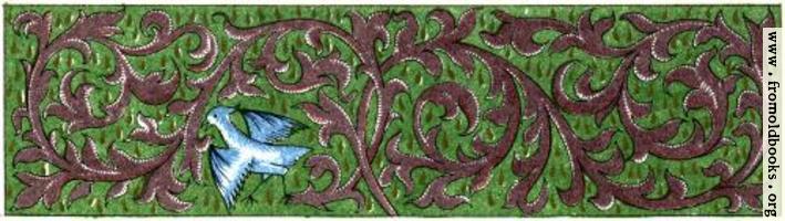 Green and brown border with vines and bird