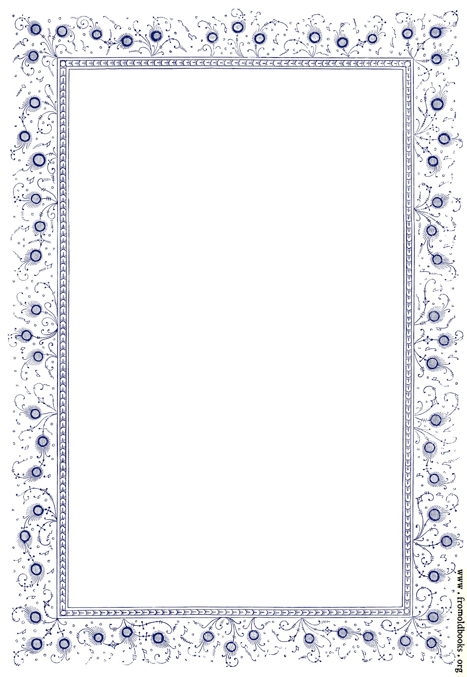 [Picture: Vintage border with peacock-feather style flowers, in blue]
