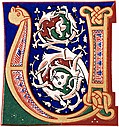 Decorative initial letter âUâ or âVâ from 11th century.