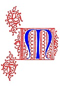 Decorative uncial initial letter M from fifteenth Century Nos. 4 and 5.