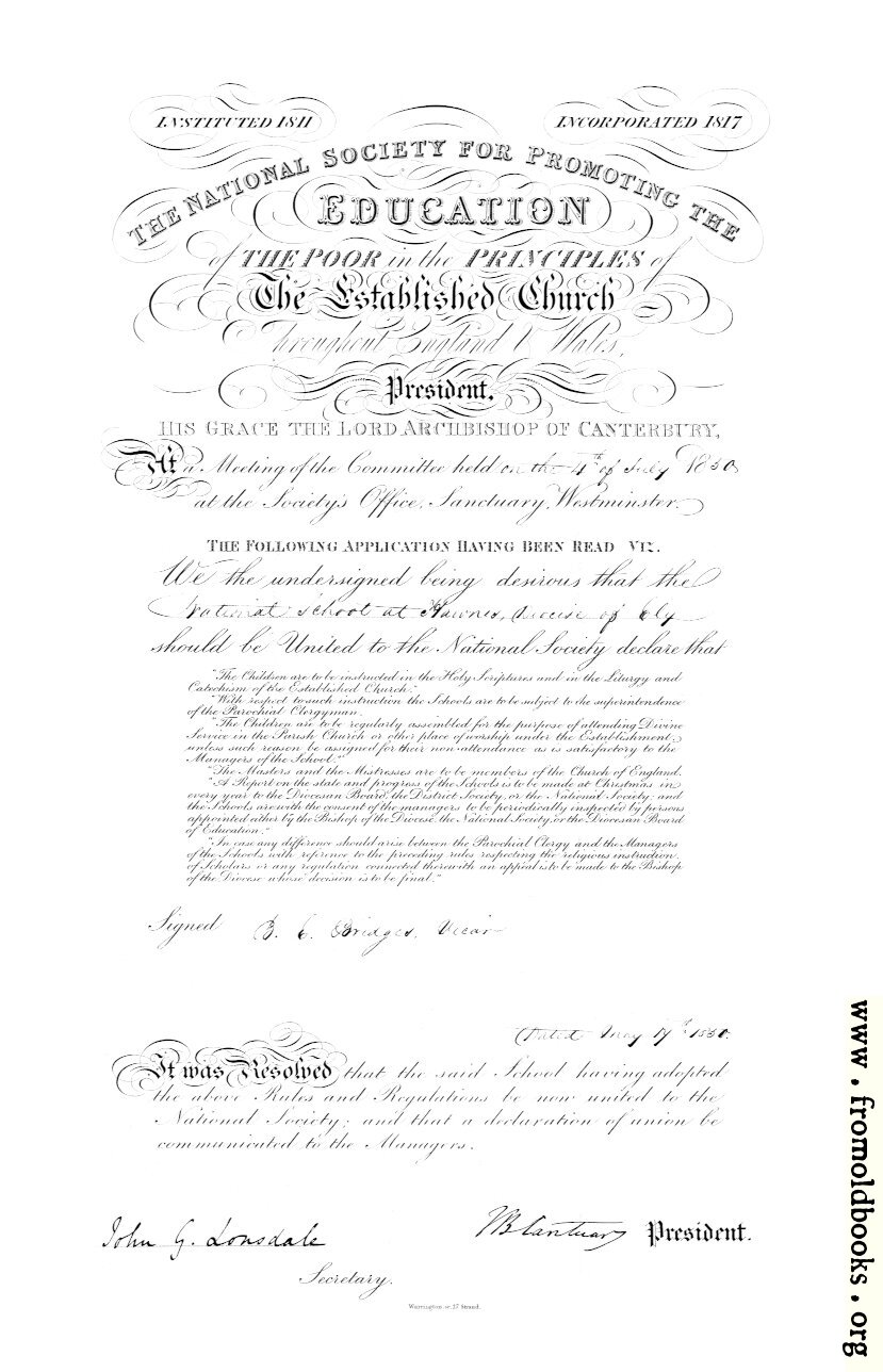[Picture: Haynes School Charter from 1850]