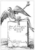 [Picture: Winged Skeleton with Hourglass on a Tombstone]