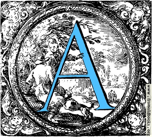 [Picture: Historiated decorative initial capital letter A in Blue]