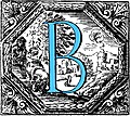 [Picture: Historiated decorative initial capital letter B in Blue]