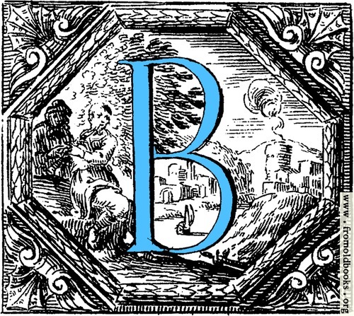 [Picture: Historiated decorative initial capital letter B in Blue]