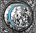 [Picture: Historiated decorative initial capital letter C in Blue]