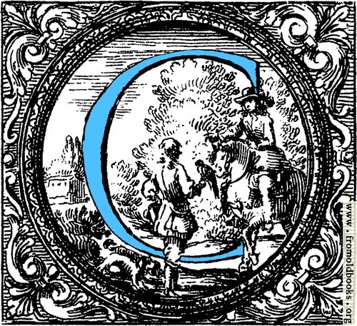 [Picture: Historiated decorative initial capital letter C in Blue]