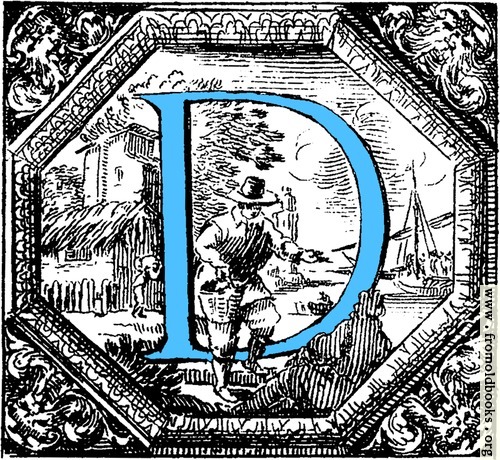 [Picture: Historiated decorative initial capital letter D in Blue]