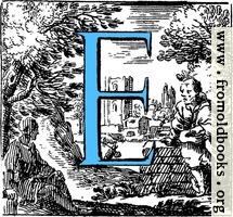 Historiated decorative initial capital letter E in Blue