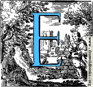 [Picture: Historiated decorative initial capital letter E in Blue]