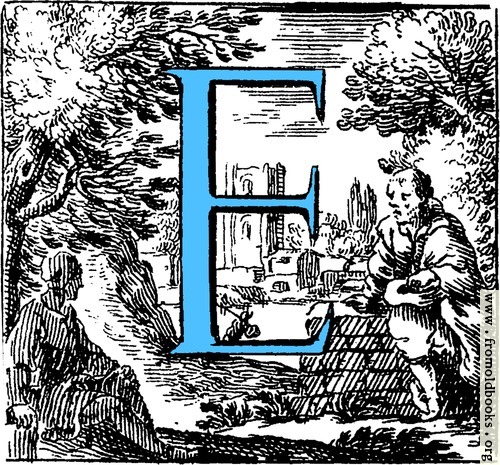 [Picture: Historiated decorative initial capital letter E in Blue]