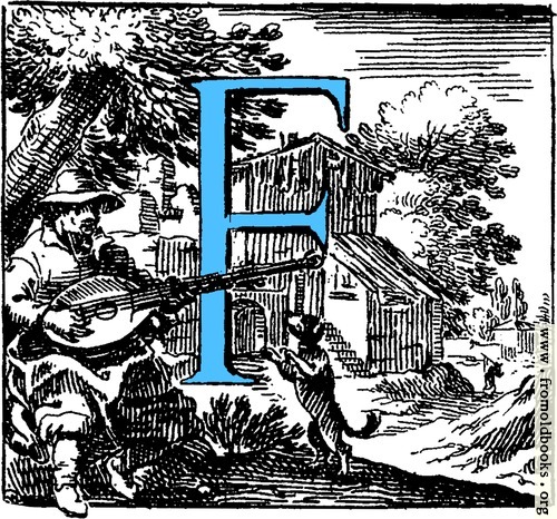 [Picture: Historiated decorative initial capital letter F in Blue]