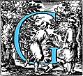 [Picture: Historiated decorative initial capital letter G in Blue]