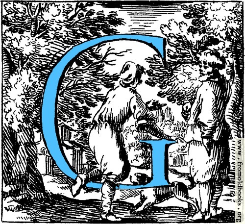 [Picture: Historiated decorative initial capital letter G in Blue]