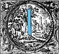 [Picture: Historiated decorative initial capital letter I in Blue]